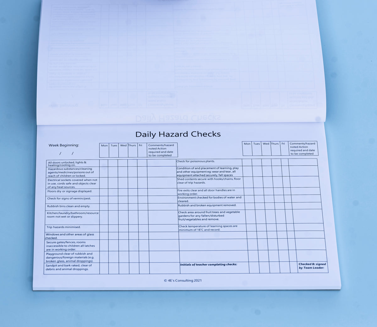 Daily Hazard Check Register – 4E’s Consulting
